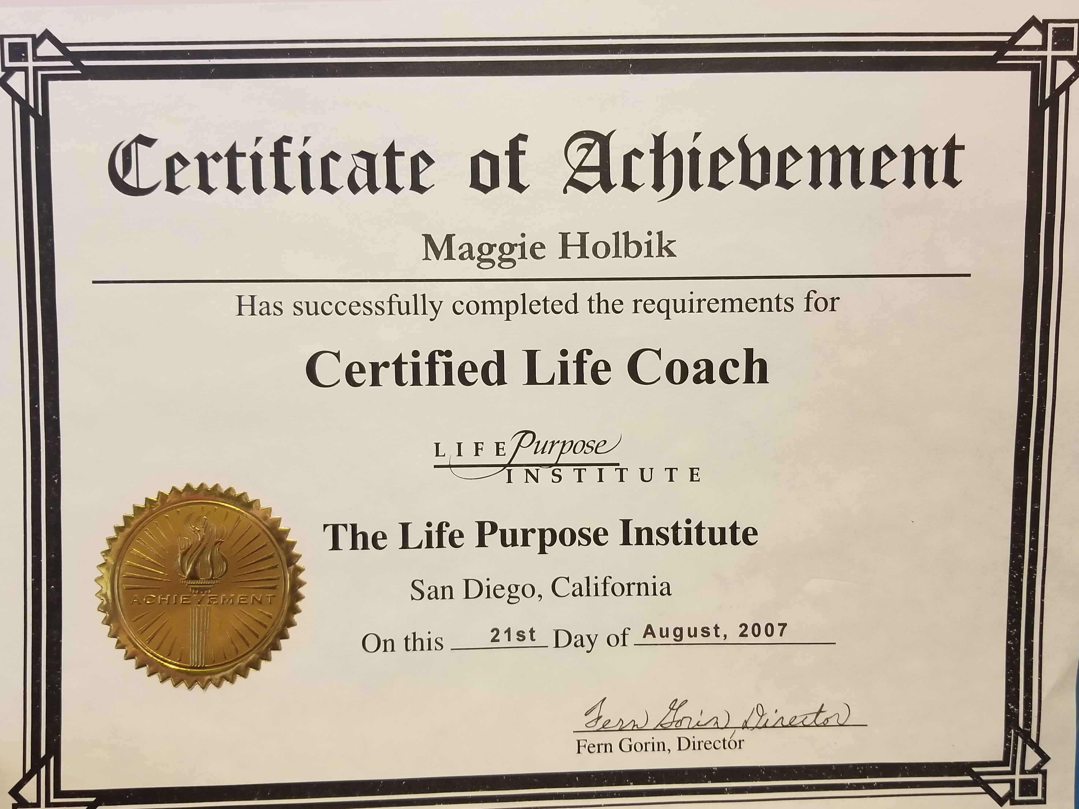 life purpose certificate